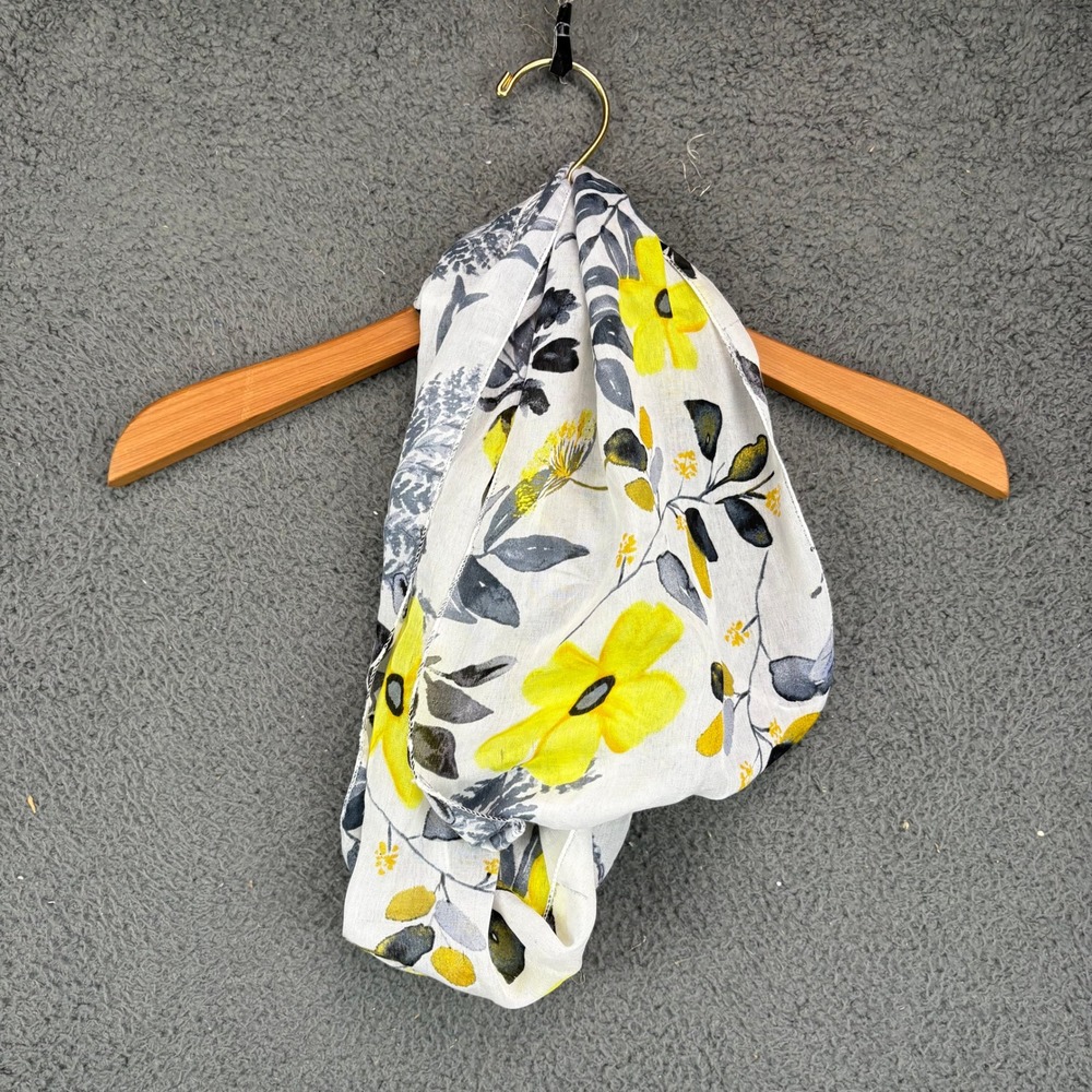 Womens Floral Bumble Bee Infinity Scarf Yellow Grey White Botanical Loop Scarf‎